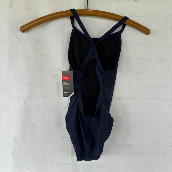 NWT TYR Sport Girls' Solid Durafast Diamondback Swim Suit Navy Size 24 - Picture 8 of 9